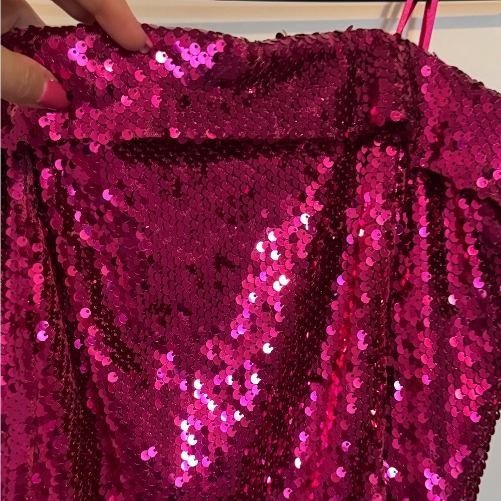 Strapless Fuchsia Pink Sequin Strapless Dress - Picture 5 of 9